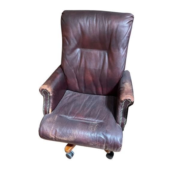 Vintage Brown Leather Executive  Swivel Arm Chair