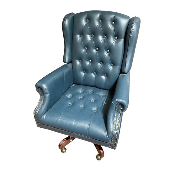 Blue Tynan Wing Back Swivel Button Tufted Arm Chair