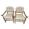 Image 1 : Pair of Vintage Wood Arm Chairs with Neutral Striped Upholstery