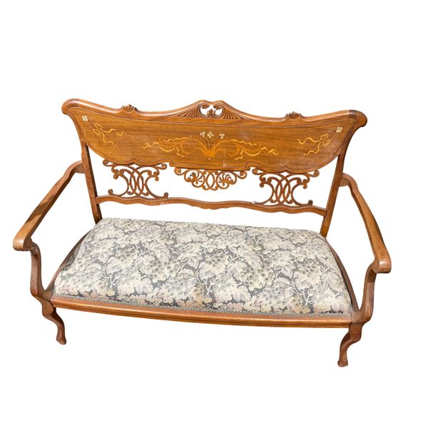 Edwardian Sette with Floral Marquetry Inlay * Some minor repairs  (20" x 20" x 50" x 36" tall at the