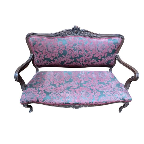 Victorian Settee with Black and Maroon Upholstery * 54" long