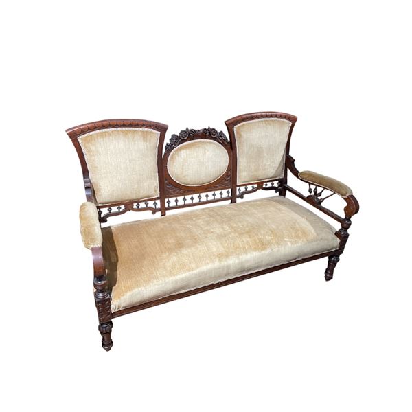 Victorian Settee with East Lake Components * Pale Gold Velvet Upholstery * 54" long