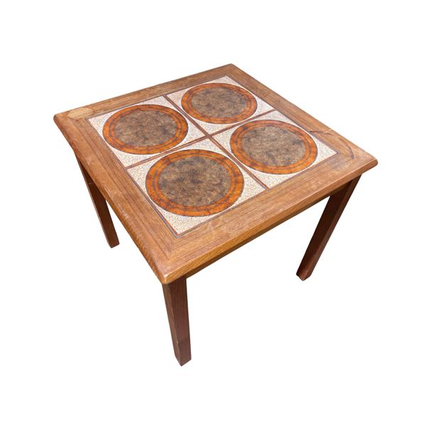 Danish Teak Mid-Century End Table with Inlaid Ceramic Tiles (20" x 20" x 20" tall)