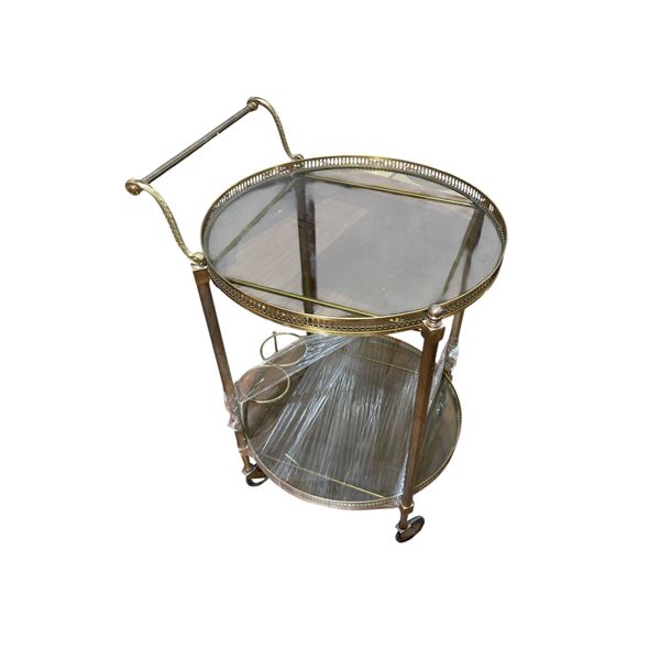 Retro 2-Tier brass & Glass Bar Cart (25" tall and 20" diameter)