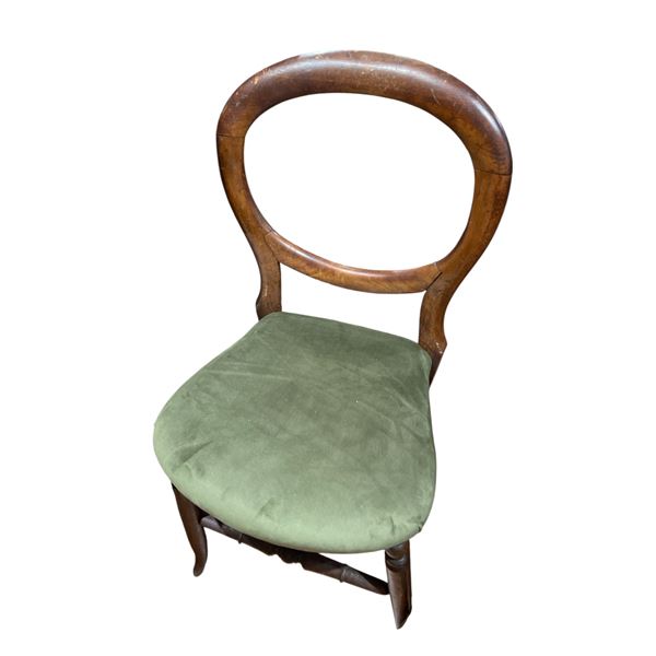 Victorian Mahogany Balloon Back Chair with Green Velvet Seat
