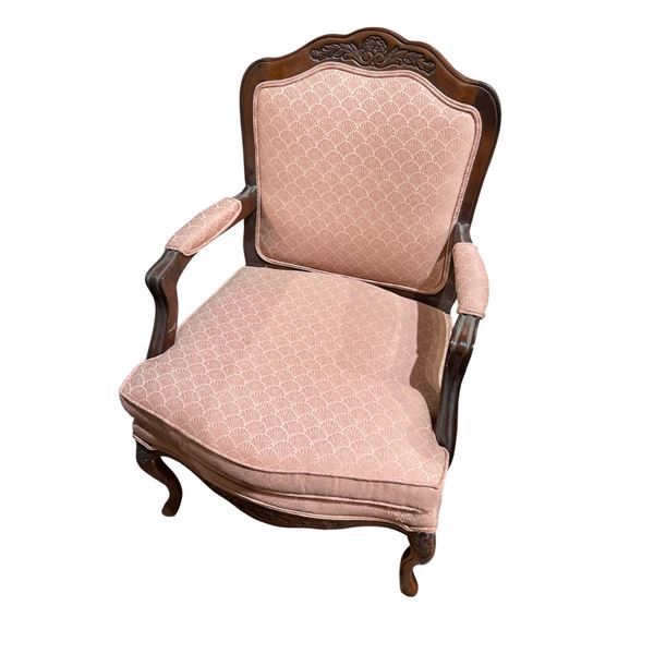 Louis XV Style Solid Wood Arm Chair with Pink Seashell Upholstery