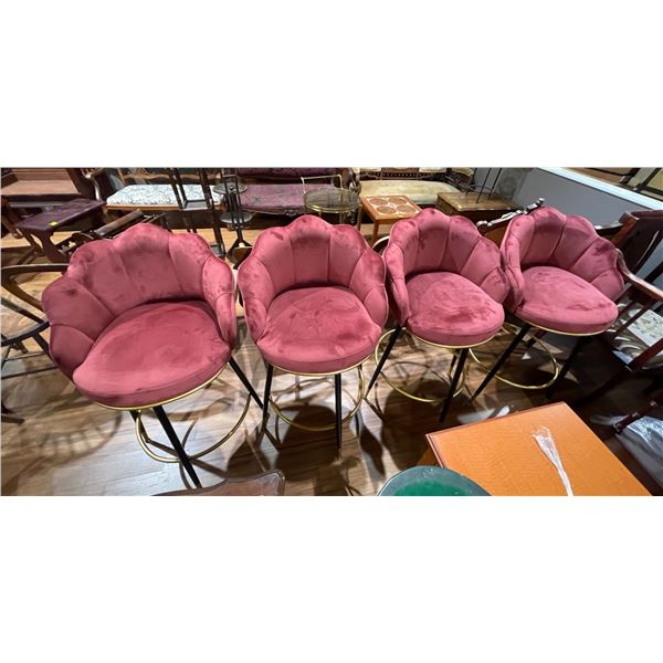 4 Retro Swivel Bar Stool with Rose Pink Velvet Upholstery