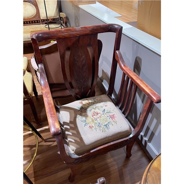 Antique Georgian Style Arm Chair with Tapestry Seat and Carved Splat