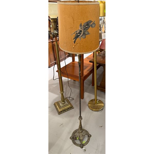 Antique Brass Floor Lamp with Shade (Shade has damage)
