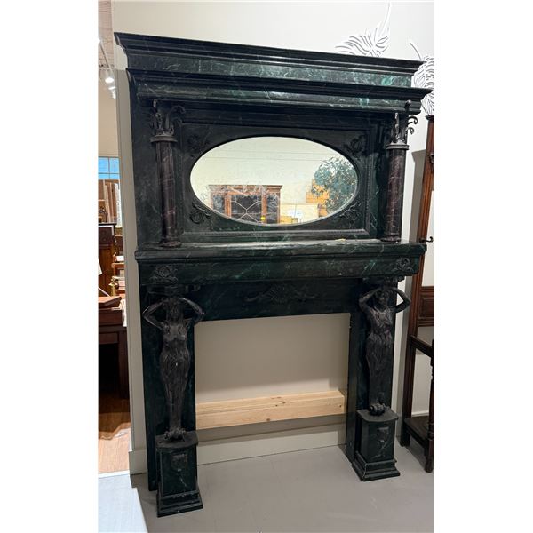 Neoclassical Mirrored Fireplace Surround * Painted in a faux marble pattern (13" x 56" x 95" tall) *