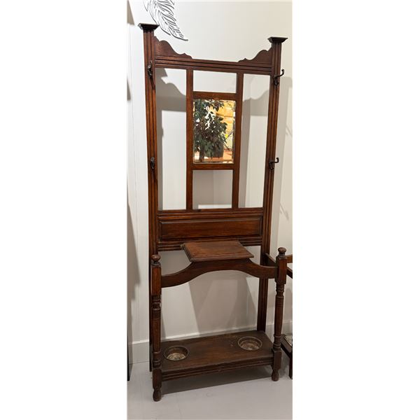 Vintage Wood Hall Stand with Mirror (13" x 30" x 78" tall)