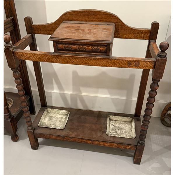 Vintage Wood Umbrella Stand with Flip Top Glove Holder (10" x 26" x 31" tall