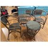 Image 1 : 4 Piece Lot of Rattan Greenhouse Furniture (24" Glass Topped Table, 2 chairs and a half-moon shelf)