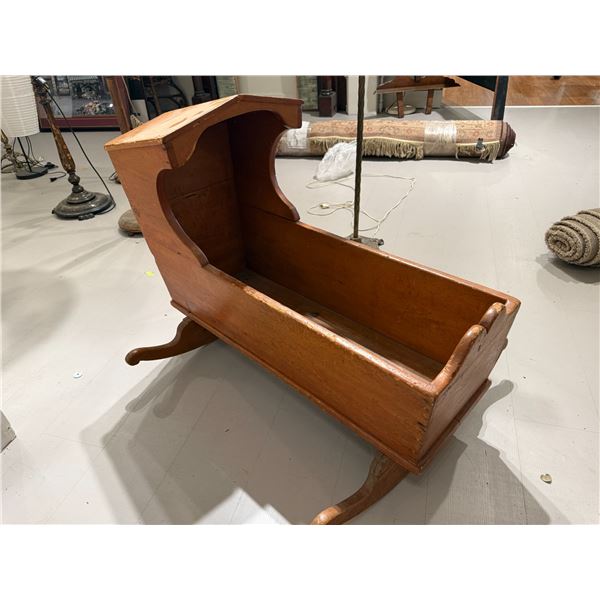19th Century Pine Bonnet Top Rocking Baby Cradle (34" long x 27" tall * rockers are 28" wide)
