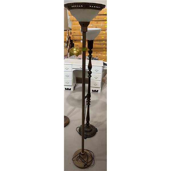 Vintage Brass Torchiere Lamp with Milk Glass Shade