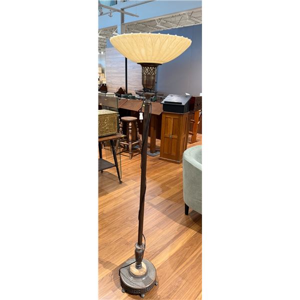 Antique Metal Torchiere Lamp with Lovey Glass Shade