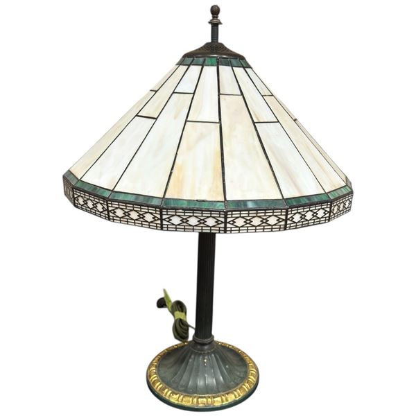 Vintage Tiffany Style Stained Glass Table Lamp (24" tall with an 18" diameter shade)