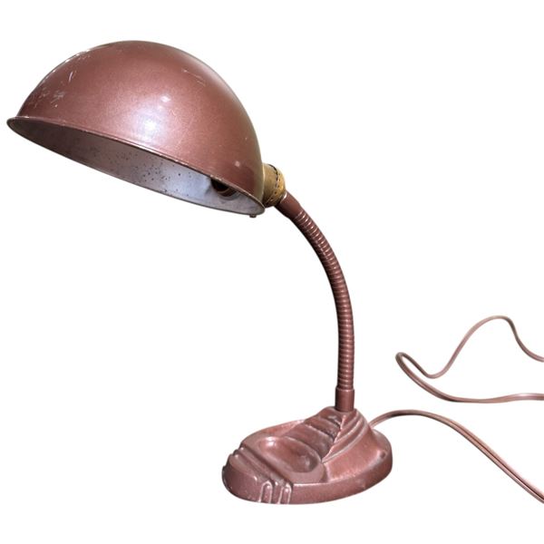 Vintage Gooseneck Coppertone Desk Lamp with Cast Metal Base