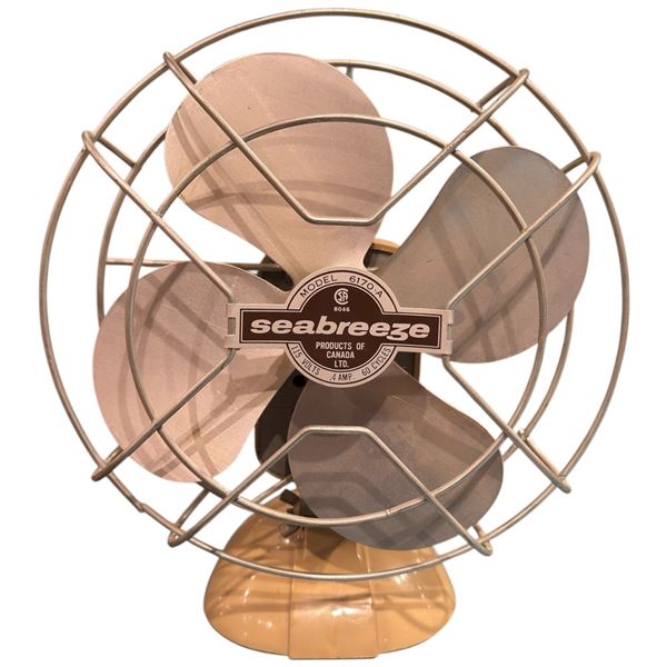 Mid-Century Canadian Seabreeze Model 6170 A Table Fan (9" fan with ivory coloured frame)