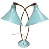 Image 1 : 1950s Turquoise Double Shade Metal Table Lamp with Pierced Edge Shades (plug has been  cut off)