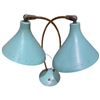 Image 2 : 1950s Turquoise Double Shade Metal Table Lamp with Pierced Edge Shades (plug has been  cut off)