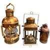 Image 1 : Amber Glass Bottle and 2 Brass Lanterns