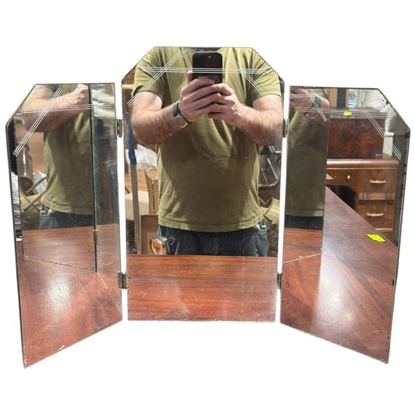 Art Deco Trifold Vanity Mirror (18" x 16" tall)