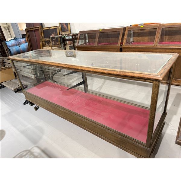 Vintage Oak Framed Floor Standing Showcase with Glass Top and Sides (24" deep x 96" long x 41" tall)
