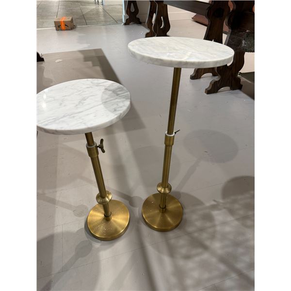 Pair of Marble Topped Adjustable Height Wine Tables (10" diameter)