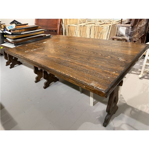 Vintage Oak Trestle Table * Heavy Duty Work Surface (Top of table measures: 2" thick x 39" wide x  6