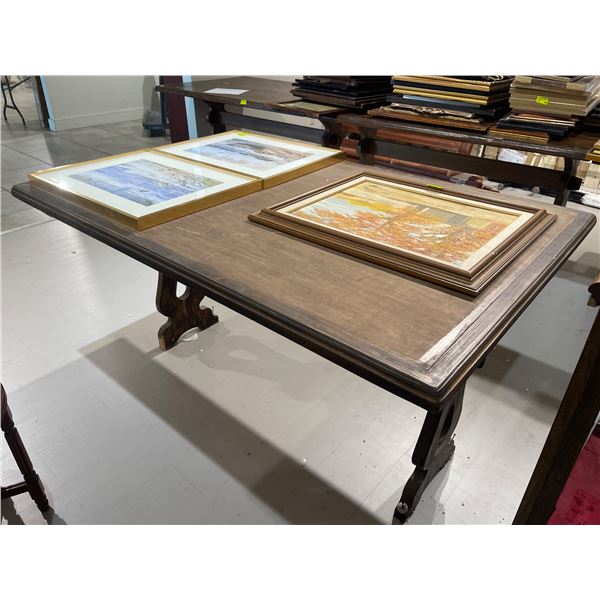 Vintage Oak Trestle Table * Heavy Duty Work Surface (Top of table measures: 2" thick x 39" wide x  6