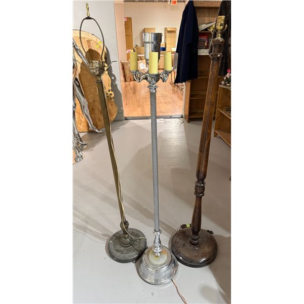 3 Vintage Floor Lamps * 2 Metal and 1 Wood - No shades