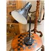 Image 1 : Vintage Wood Chess Table and Black Desk Lamp (Table is 16" x 20" x 27" tall)