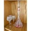 Image 1 : Tall Crystal Wine Decanter with 3 Stemmed Wine Glasses * Criss Cross Thumbprint Pattern (17" tall at