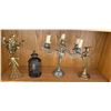 Image 1 : Group of: Candelabra, 2 Candle Holders and a Metal Hurricane Lantern