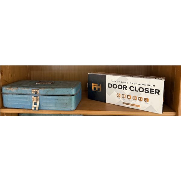 Cast Aluminum Door Closure & Vintage Metal Tool Box