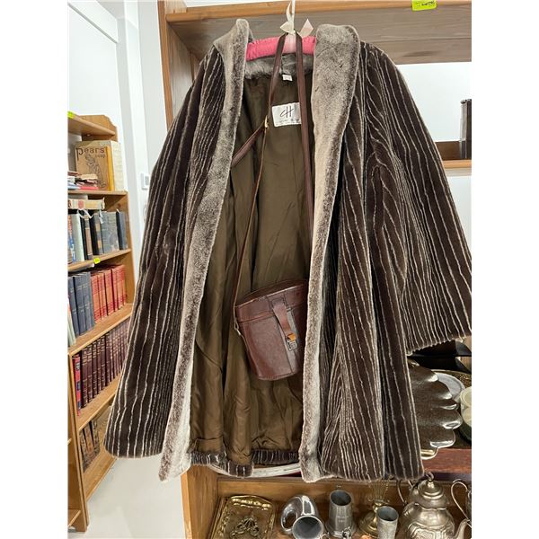 Vintage Leather Shoulder Bag & Couture Helene Faux Fur Coat (UK size 10)