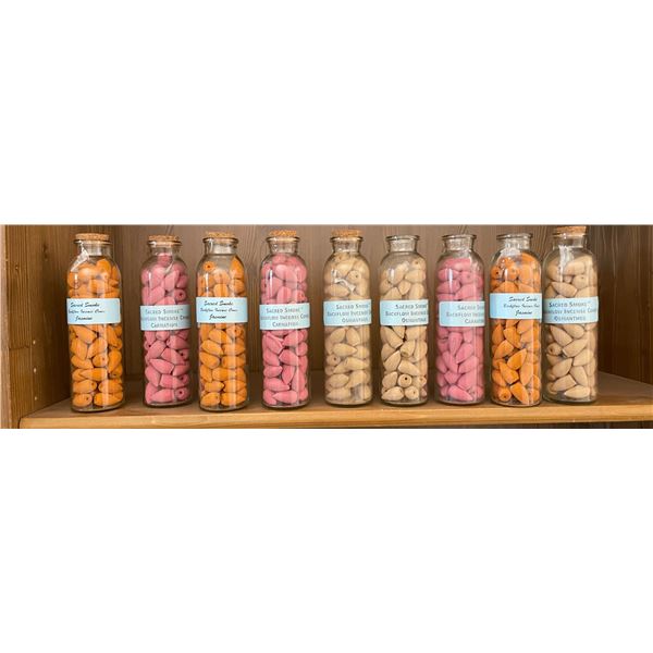 9 Jars of Sacred Smoke Backflow Incense Cones (Jasmine, Carnation, and Osmanthus)