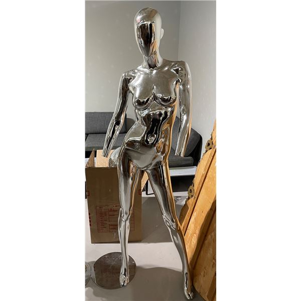 Full Size Chrome Look Female Mannequin on Stand