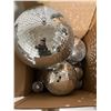 Image 2 : Box of Assorted Mirrored Disco Balls (smallest is 7" diameter and largest is 16" diameter )
