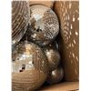 Image 3 : Box of Assorted Mirrored Disco Balls (smallest is 7" diameter and largest is 16" diameter )