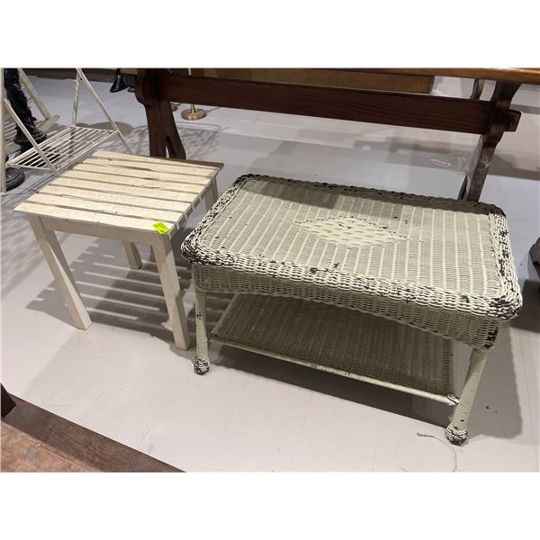 1 Wicker and 1 Wood Patio Side Tables