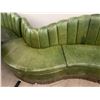 Image 2 : 8' Long Vintage Curved Green Leatherette Banquete Bench - Upholstery needs a little love