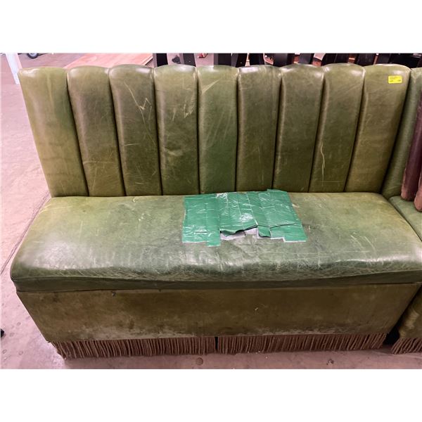 Vintage Green Leatherette Straight Banquette Bench - Upholstery needs repair