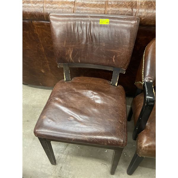 Vintage Brown Leather Chair with Wood Frame Painted Black