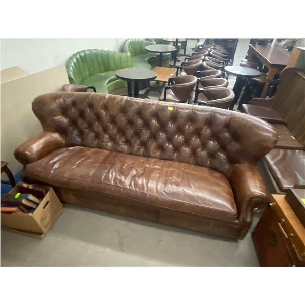 Brown Distressed Leather Sofa with Rolled Arms - 8' long