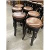 Image 2 : Set of 6 Vintage 29" Pub Stools with Brown Leather Tops and Nail Head Detail - Very Sturdy Wood Legs