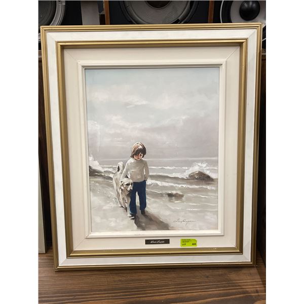 Signed Original Lise Auger Oil Painting on Canvas "Patrice et Son Ami"  (Frame dimensions:25" x 30")