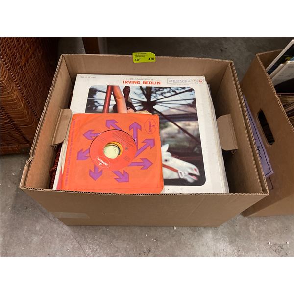 Box of Assorted Vintage LP Records and a Few 45 RPM
