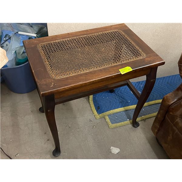 Small Wood Side Table with Rattan Insert & Cabriole Legs (15" x 21" x 19" tall)